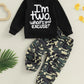 Toddler Boy Autumn Birthday Set with Letter Print Sweatshirt and Camo Pants Long Sleeve Outfit for Fall Celebration - Clothesfassion.store