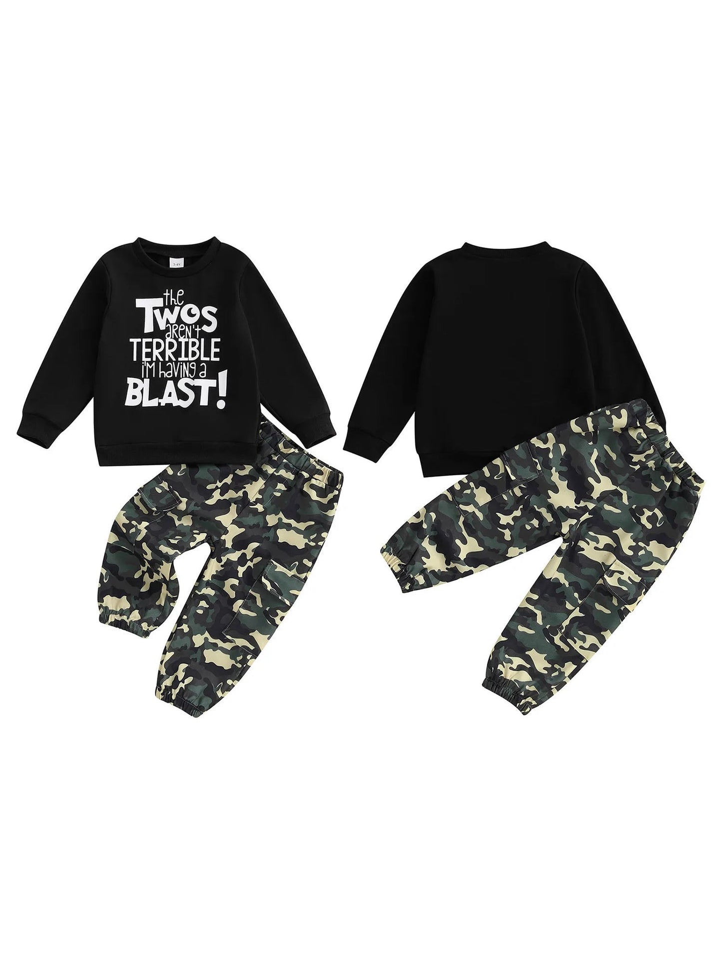Toddler Boy Autumn Birthday Set with Letter Print Sweatshirt and Camo Pants Long Sleeve Outfit for Fall Celebration - Clothesfassion.store