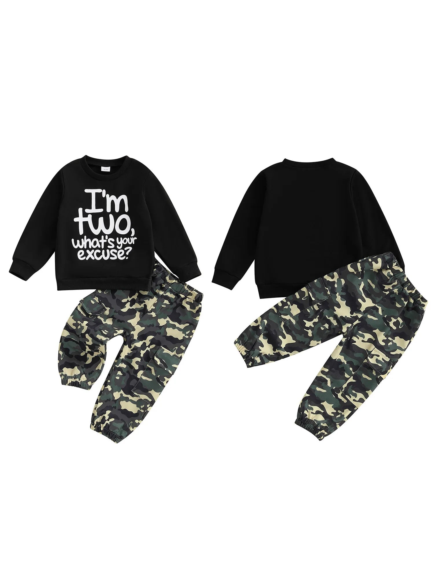 Toddler Boy Autumn Birthday Set with Letter Print Sweatshirt and Camo Pants Long Sleeve Outfit for Fall Celebration - Clothesfassion.store