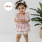Toddler Girl Sleeveless Floral Print Romper Dress with Ruffle Hem and Matching Bow Headband for Summer Outfits - Clothesfassion.store