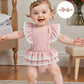 Toddler Girl Sleeveless Floral Print Romper Dress with Ruffle Hem and Matching Bow Headband for Summer Outfits - Clothesfassion.store