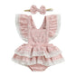 Toddler Girl Sleeveless Floral Print Romper Dress with Ruffle Hem and Matching Bow Headband for Summer Outfits - Clothesfassion.store