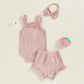 Toddler Girl Summer Outfits Watermelon Print Ruffle Sleeveless Romper Shorts Headband 3Pcs Clothing Set for Birthday Party - Clothesfassion.store