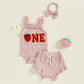 Toddler Girl Summer Outfits Watermelon Print Ruffle Sleeveless Romper Shorts Headband 3Pcs Clothing Set for Birthday Party - Clothesfassion.store