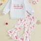Toddler Girls Adorable Clothing Set with Cherry Embroidery Sweatshirt Bow Print Flared Pants and Matching Headband - 3 Piece - Clothesfassion.store