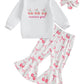 Toddler Girls Adorable Clothing Set with Cherry Embroidery Sweatshirt Bow Print Flared Pants and Matching Headband - 3 Piece - Clothesfassion.store