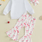 Toddler Girls Adorable Clothing Set with Cherry Embroidery Sweatshirt Bow Print Flared Pants and Matching Headband - 3 Piece - Clothesfassion.store