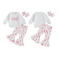 Toddler Girls Adorable Clothing Set with Cherry Embroidery Sweatshirt Bow Print Flared Pants and Matching Headband - 3 Piece - Clothesfassion.store