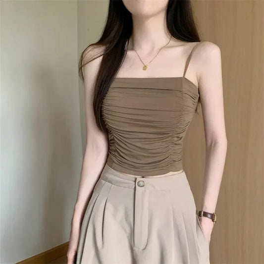Top Women Sexy Shirts Sleeveless Tube Tops Girls Tops With Suspenders Lady White Camisole Padded Bras Woman Clothing Corset Top - Clothesfassion.store