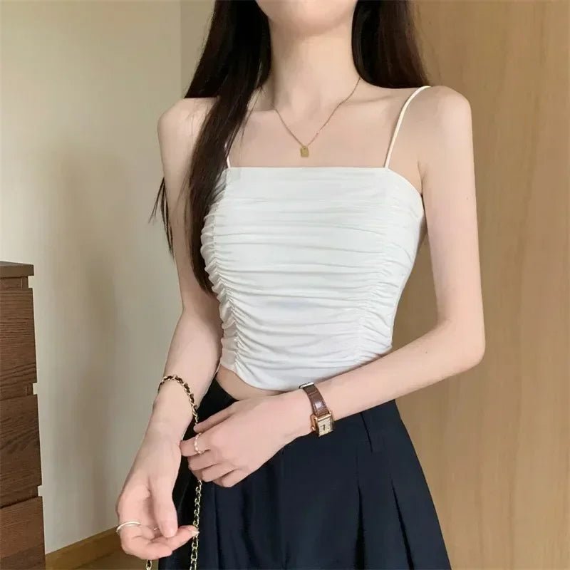 Top Women Sexy Shirts Sleeveless Tube Tops Girls Tops With Suspenders Lady White Camisole Padded Bras Woman Clothing Corset Top - Clothesfassion.store