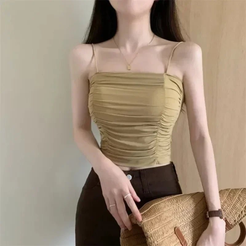 Top Women Sexy Shirts Sleeveless Tube Tops Girls Tops With Suspenders Lady White Camisole Padded Bras Woman Clothing Corset Top - Clothesfassion.store