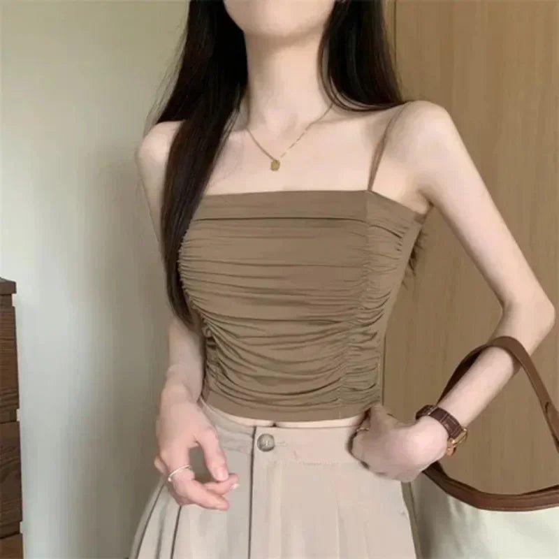 Top Women Sexy Shirts Sleeveless Tube Tops Girls Tops With Suspenders Lady White Camisole Padded Bras Woman Clothing Corset Top - Clothesfassion.store