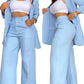 Two Pieces Set for Women Autumn 2024 New Fashion Casual Solid Daily Commuter Notched Collar Blazer Coat&pocket Design Pants Set - Clothesfassion.store
