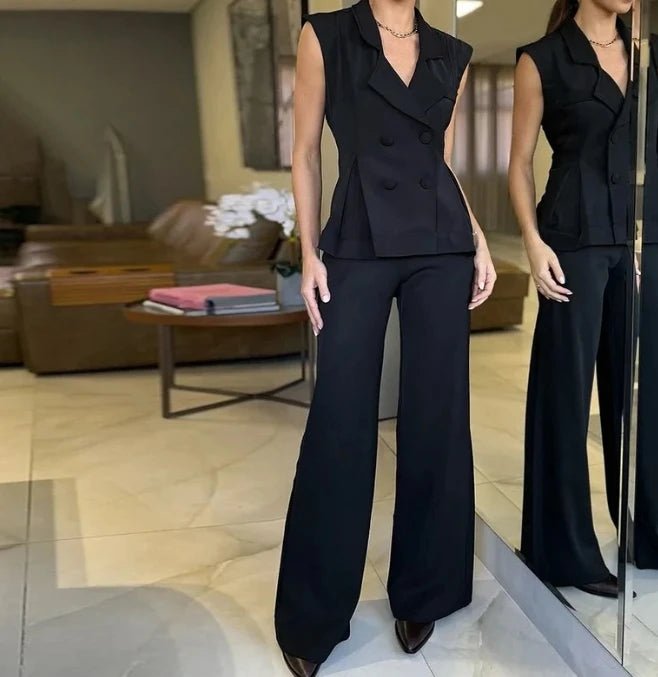 Two Pieces Set for Women Autumn 2024 New Fashion Casual Solid Daily Commuter Notched Collar Blazer Coat&pocket Design Pants Set - Clothesfassion.store