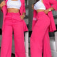 Two Pieces Set for Women Autumn 2024 New Fashion Casual Solid Daily Commuter Notched Collar Blazer Coat&pocket Design Pants Set - Clothesfassion.store