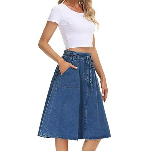 Waist Belt Slip - in Casual Denim Skirt - Clothesfassion.store