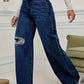 Washed Personality Hole Loose High Waist Denim Wide - leg Pants,Women's Four Seasons New Classic Fashion Casual Floor - length Jeans - Clothesfassion.store