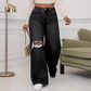 Washed Personality Hole Loose High Waist Denim Wide - leg Pants,Women's Four Seasons New Classic Fashion Casual Floor - length Jeans - Clothesfassion.store