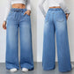 Wide Leg Pants Jeans Women Washed Denims Elastic Waist Lace Up Distressed Vintage Streetwear Female Full Length Loose Trousers - Clothesfassion.store