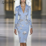 Woman Clothes Dresses 2025 Spring Floral Print Bodycon Elegant Evening Dress Autumn Long Sleeve Turn - down Collar Commute Dresses - Clothesfassion.store