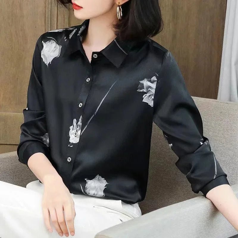 Woman Spring Autumn Style Blouses Shirts Lady Casual Long Sleeve Turn - down Collar Flower Printed Blusas Tops - Clothesfassion.store