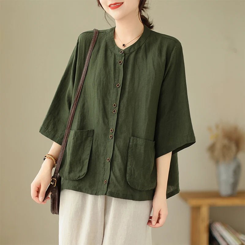 Woman Top Single - Breasted Loose Shirts & Blouses for Women Pocket Cheap Tops Female - Clothesfassion.store