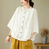 Woman Top Single - Breasted Loose Shirts & Blouses for Women Pocket Cheap Tops Female - Clothesfassion.store