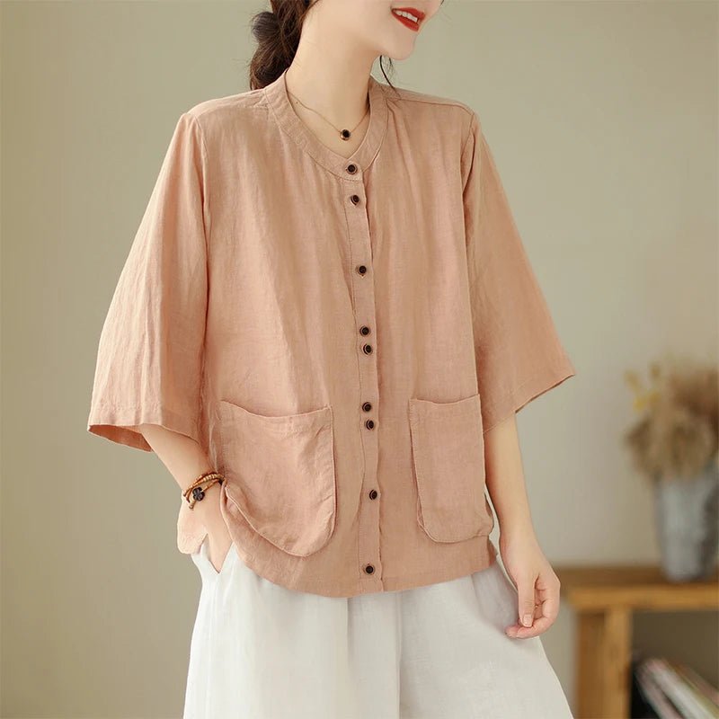 Woman Top Single - Breasted Loose Shirts & Blouses for Women Pocket Cheap Tops Female - Clothesfassion.store