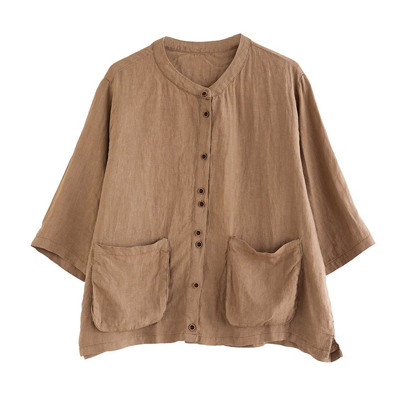 Woman Top Single - Breasted Loose Shirts & Blouses for Women Pocket Cheap Tops Female - Clothesfassion.store