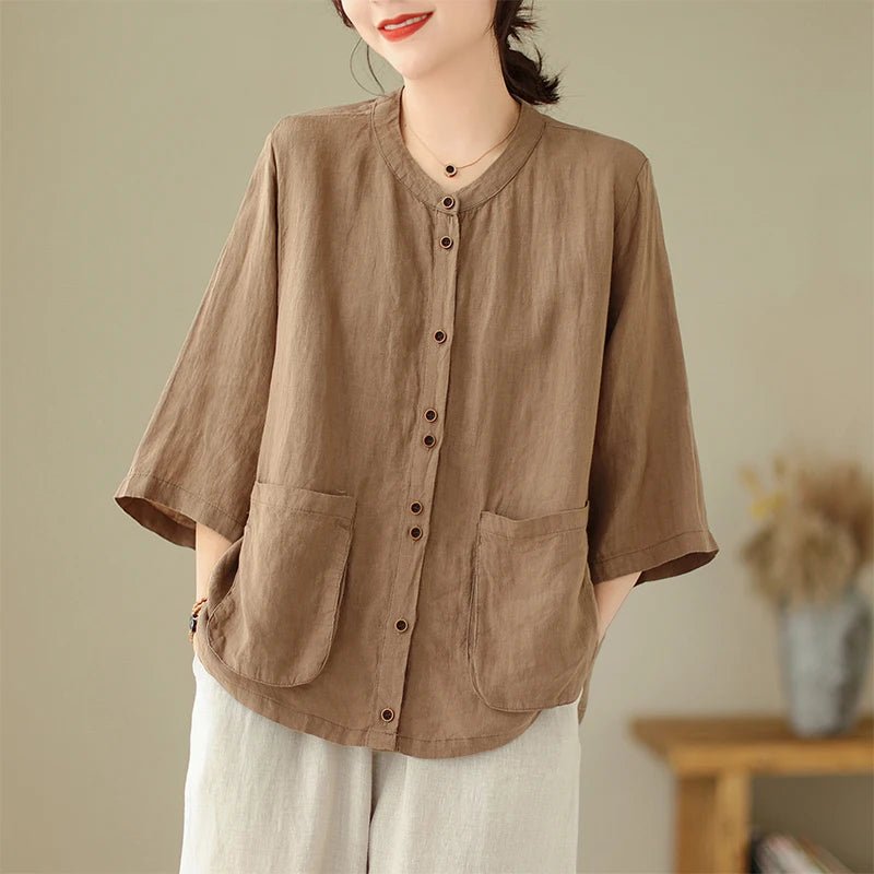 Woman Top Single - Breasted Loose Shirts & Blouses for Women Pocket Cheap Tops Female - Clothesfassion.store