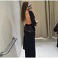 Women Backless Sequin Patchwork Maxi Dress Elegant Wide Sleeve Long Gowns Feminine New Fashion Evening Party Daily Robes - Clothesfassion.store