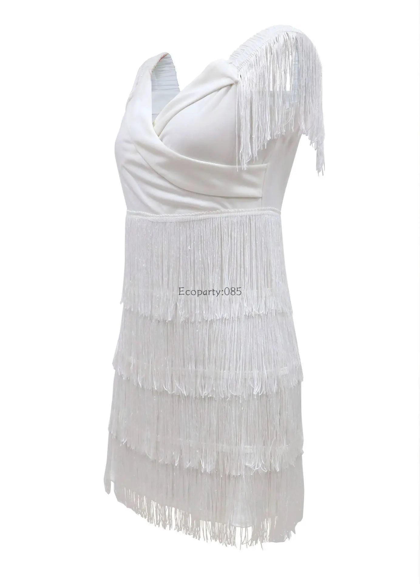 Women Evening Dresses Sexy Big V Neck One - shoulder Fringed Skirt Ladies Temperament Slim Dress Short Sleeve Club Dress Vestidos - Clothesfassion.store