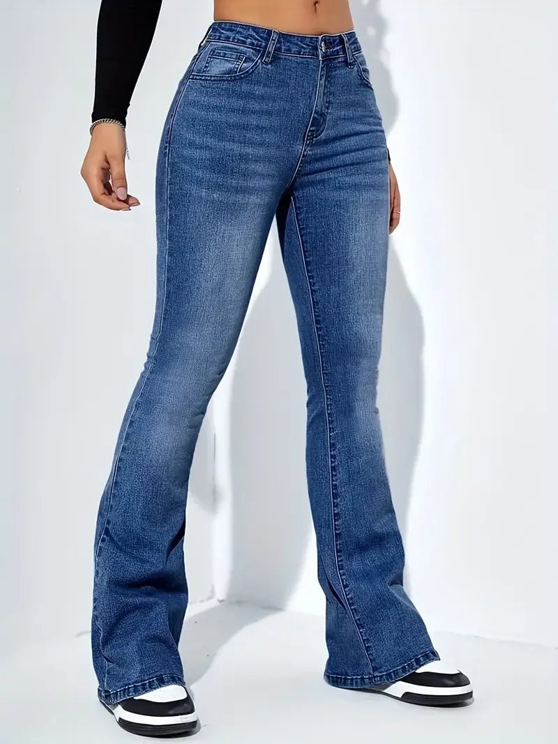 Women Flare Stretch Moustache Jeans Fashion Skinny Bell Bottom High Waist Gray Denim Pants Lady Classic Y2K Punk Long Trousers - Clothesfassion.store