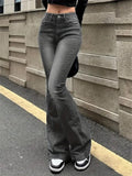Women Flare Stretch Moustache Jeans Fashion Skinny Bell Bottom High Waist Gray Denim Pants Lady Classic Y2K Punk Long Trousers - Clothesfassion.store