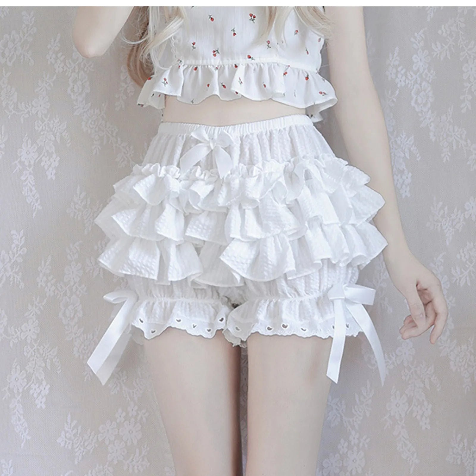 Women Girls Bowknot Frilly Lace Ruffle Pumpkin Bloomers Victorian Bloomer Shorts Lolita Vintage Gothic Pantaloons Costum - Clothesfassion.store