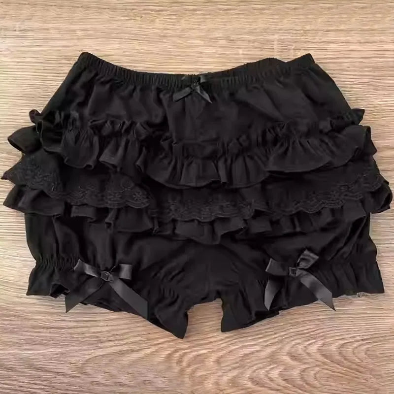 Women Girls Bowknot Frilly Lace Ruffle Pumpkin Bloomers Victorian Bloomer Shorts Lolita Vintage Gothic Pantaloons Costum - Clothesfassion.store