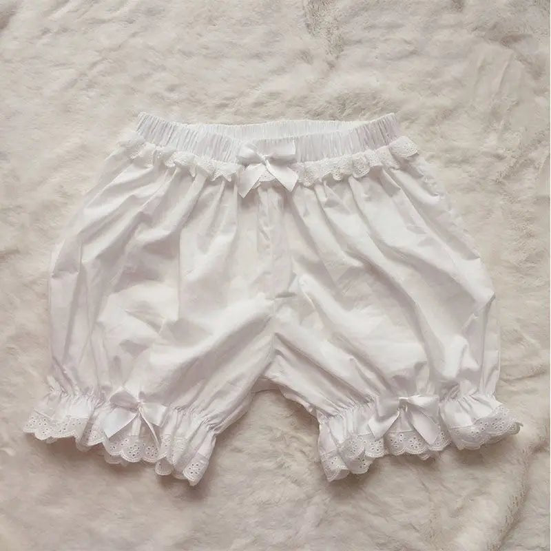 Women Girls Bowknot Frilly Lace Ruffle Pumpkin Bloomers Victorian Bloomer Shorts Lolita Vintage Gothic Pantaloons Costum - Clothesfassion.store