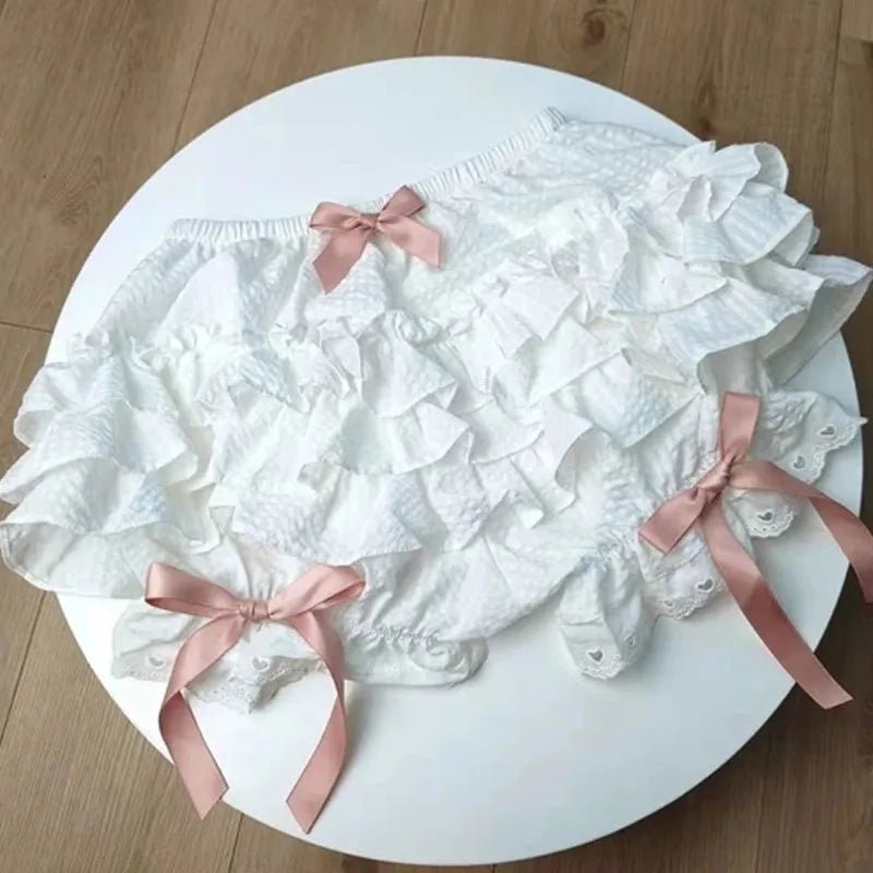 Women Girls Bowknot Frilly Lace Ruffle Pumpkin Bloomers Victorian Bloomer Shorts Lolita Vintage Gothic Pantaloons Costum - Clothesfassion.store