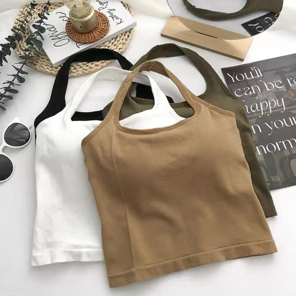 Women Halter Neck Tube Camis Sexy Backless Black White Tank Tops Streetwear Vest Female Crop Top Summer Basic T-shirts Ladies - Clothesfassion.store