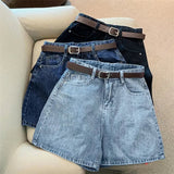 Women High Waist Denim Shorts Summer Chic Streetwear Female Casual Wide Leg Short Pants Solid Color Lady Loose Straight Shorts - Clothesfassion.store