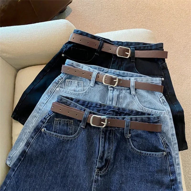 Women High Waist Denim Shorts Summer Chic Streetwear Female Casual Wide Leg Short Pants Solid Color Lady Loose Straight Shorts - Clothesfassion.store