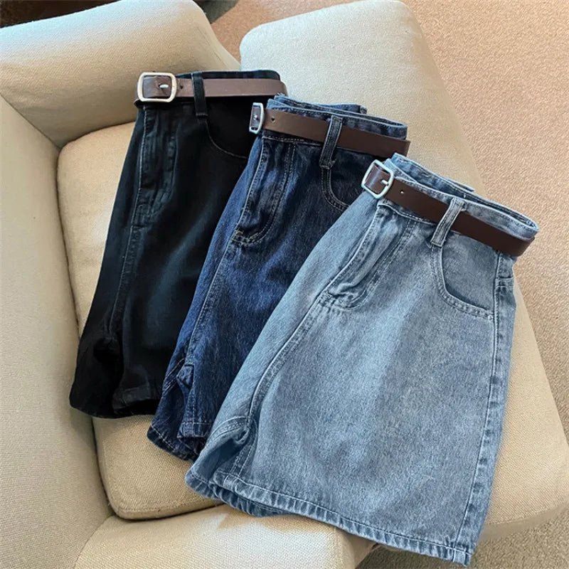 Women High Waist Denim Shorts Summer Chic Streetwear Female Casual Wide Leg Short Pants Solid Color Lady Loose Straight Shorts - Clothesfassion.store