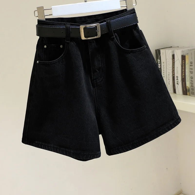 Women High Waist Denim Shorts Summer Chic Streetwear Female Casual Wide Leg Short Pants Solid Color Lady Loose Straight Shorts - Clothesfassion.store