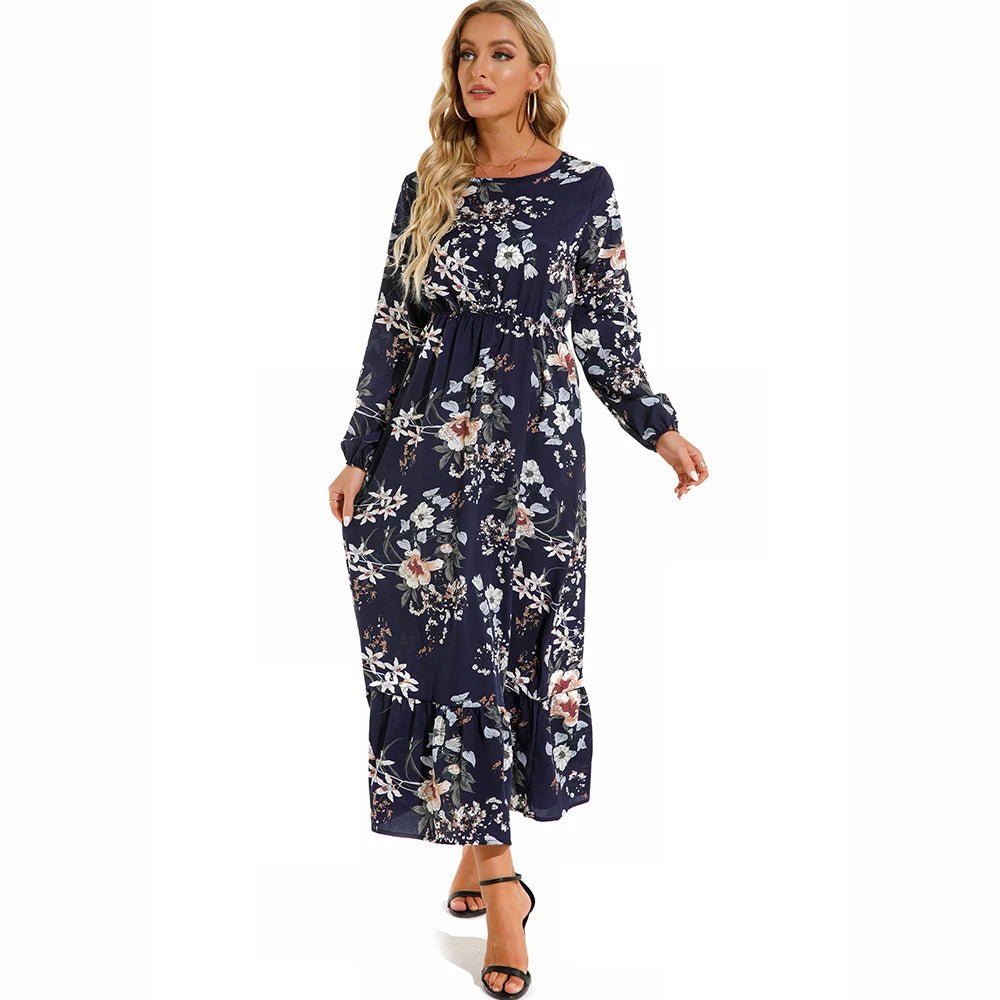 Women Maxi Dresses Sping Autumn Bohemian Casual Full Sleeve High Waist Beach Woman Chiffon Dresses Floral Vestidoes Long Dress - Clothesfassion.store