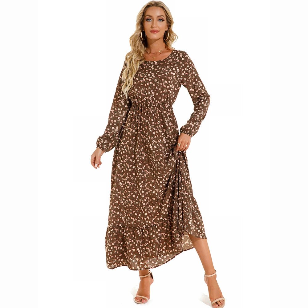 Women Maxi Dresses Sping Autumn Bohemian Casual Full Sleeve High Waist Beach Woman Chiffon Dresses Floral Vestidoes Long Dress - Clothesfassion.store