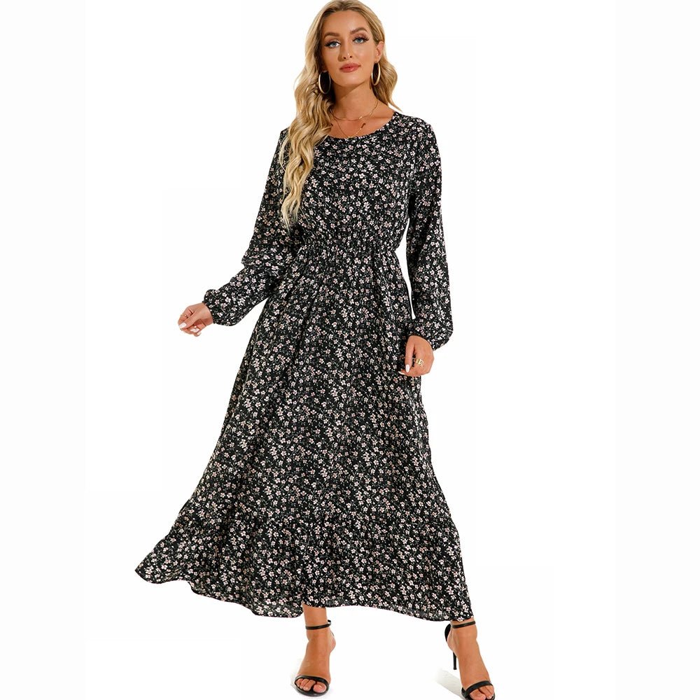 Women Maxi Dresses Sping Autumn Bohemian Casual Full Sleeve High Waist Beach Woman Chiffon Dresses Floral Vestidoes Long Dress - Clothesfassion.store