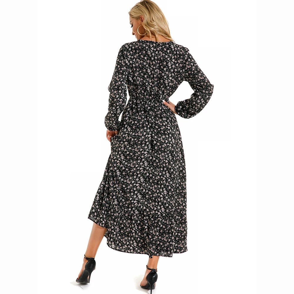Women Maxi Dresses Sping Autumn Bohemian Casual Full Sleeve High Waist Beach Woman Chiffon Dresses Floral Vestidoes Long Dress - Clothesfassion.store