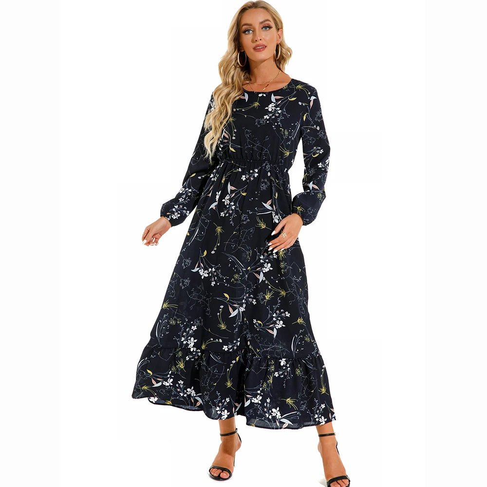 Women Maxi Dresses Sping Autumn Bohemian Casual Full Sleeve High Waist Beach Woman Chiffon Dresses Floral Vestidoes Long Dress - Clothesfassion.store