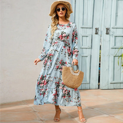 Women Maxi Dresses Sping Autumn Bohemian Casual Full Sleeve High Waist Beach Woman Chiffon Dresses Floral Vestidoes Long Dress - Clothesfassion.store