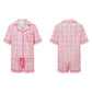 Women s Cozy Lounge Set with Tropical Print Short Sleeve Button Up Shirt and Matching Ruffled Shorts for Summer Relaxation - Clothesfassion.store